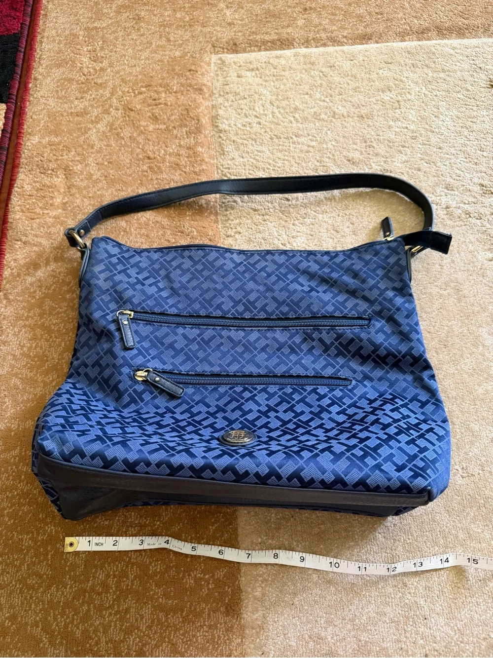 Tommy Hilfiger Blue Canvas Patterned Women's Shoulder Bag hobo tote